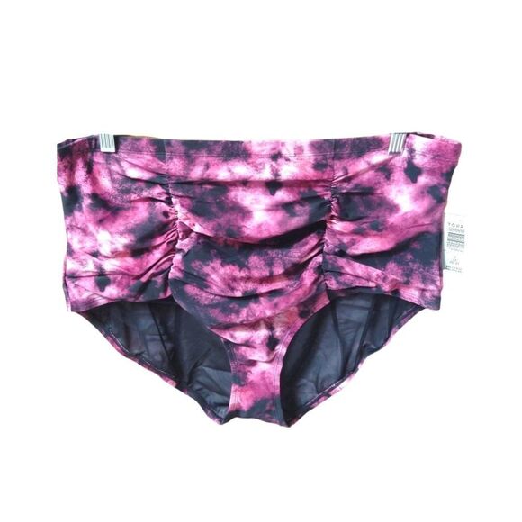 Torrid Plus Size Tie Dye Fuchsia & Black High Waist Ruched Two Piece SwimSuit3X - Picture 7 of 15